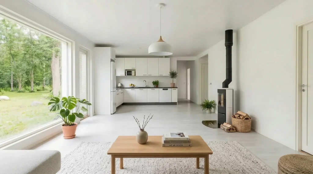 Põldmarja Kodude valgusküllane elutuba ja köök