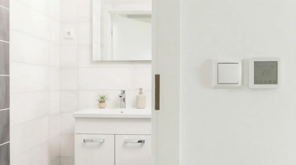 Kaasaegne vannituba ja temperatuuriregulaator Põldmarja Kodudes