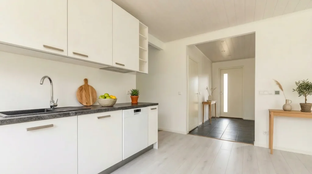 Kaasaegne siseplaneering köögi ja esikuga Põldmarja Kodudes