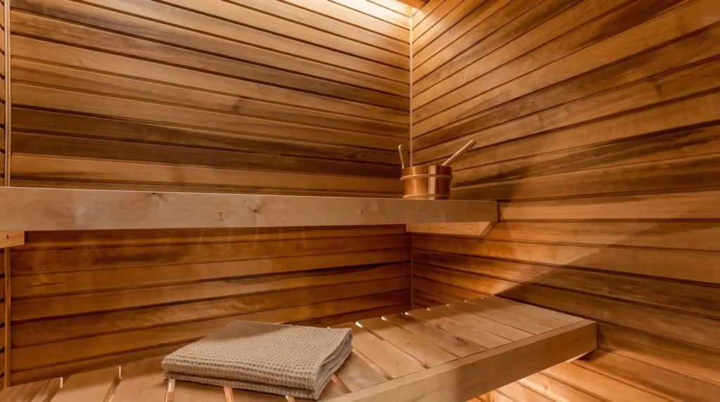 Kaasaegne puidust saun Põldmarja Kodude paarismajas